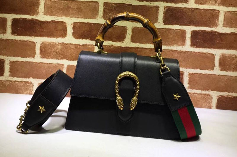 Gucci 448075 Dionysus Leather Top Handle Bags Black