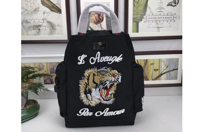 Gucci 450979 Embroidered Tiger Drawstring Backpack Black