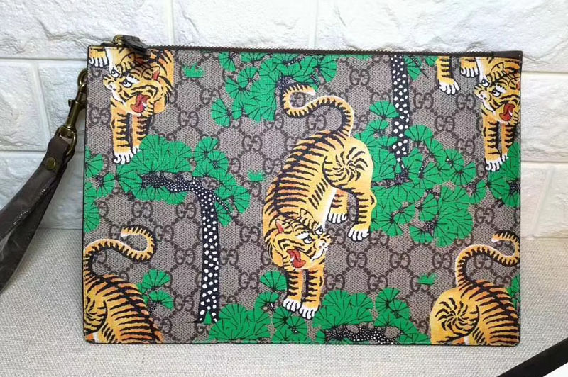 Gucci GG Supreme Pouch Clutch Bag 451473 Bengal Green 2016