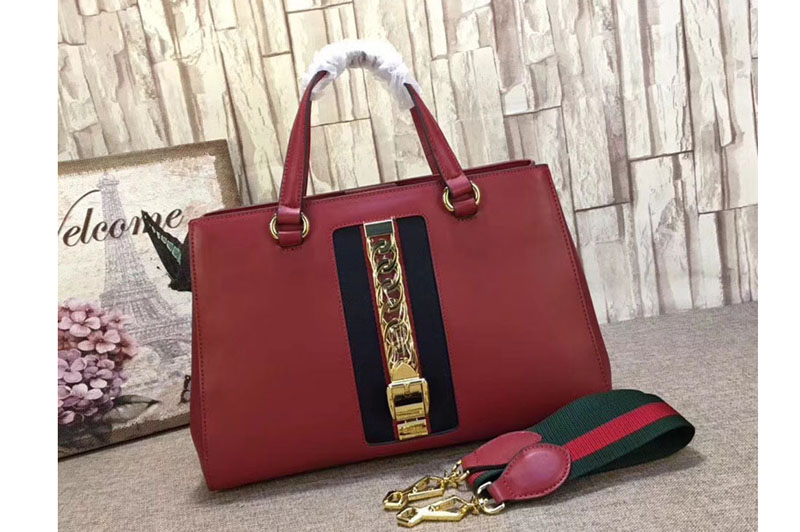 Gucci 453790 Sylvie Leather Top Handle Bag Red