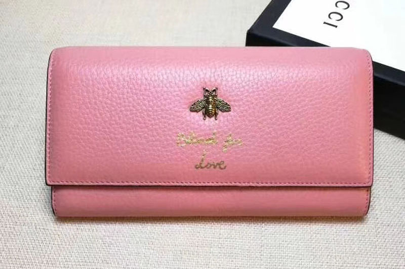 Gucci 454070 Animalier Bee And Blind For Love Continental Wallet Pink