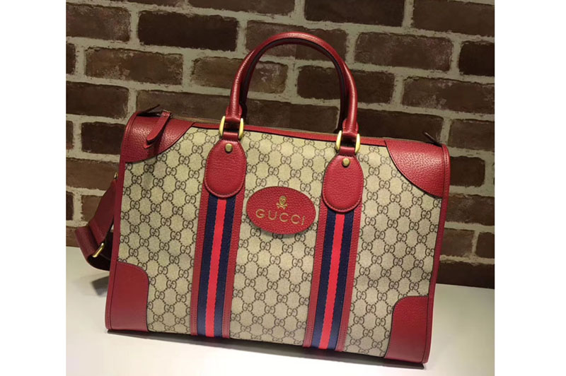 Gucci 459311 Soft GG Supreme Duffle Bag with Web Red
