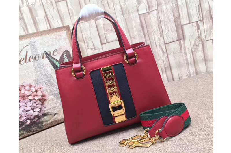 Gucci 460381 Sylvie Leather Top Handle Bag Red