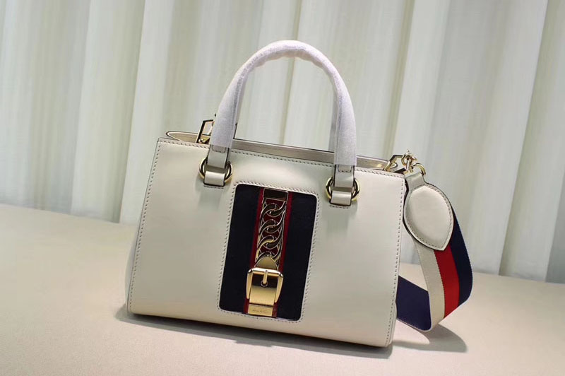 Gucci 460381 Sylvie Leather Top Handle Bags White