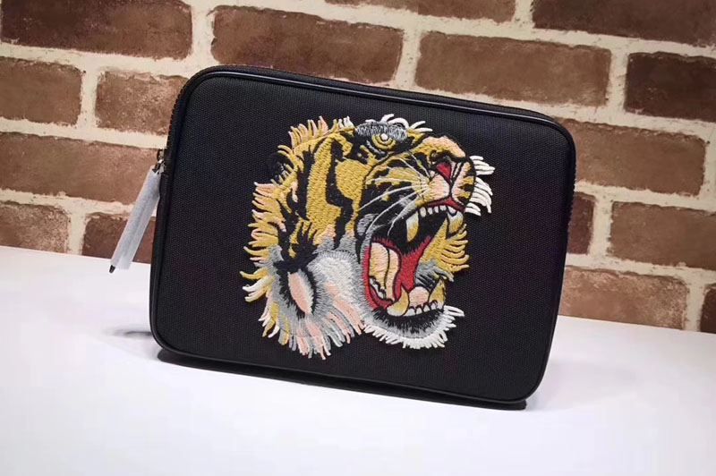 Gucci 473883 Tiger Embroidery Techno Canvas Tablet Case Black