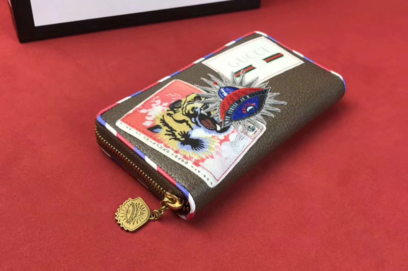Gucci 473909 Courrier Leather zip around wallet Coffee