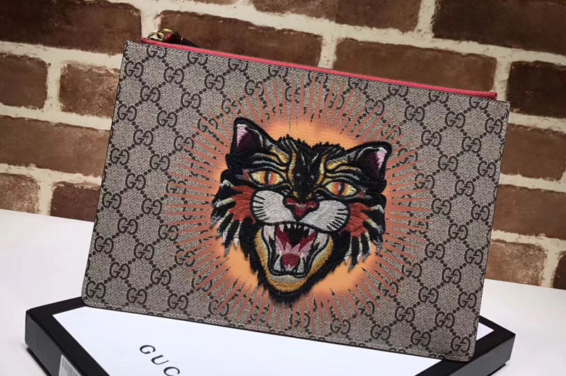 Gucci 476411 Angry Cat GG Supreme pouch Bags