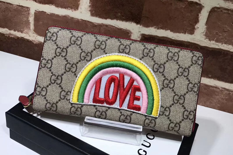 Gucci 476413 Rainbow soft GG Supreme zip around wallets