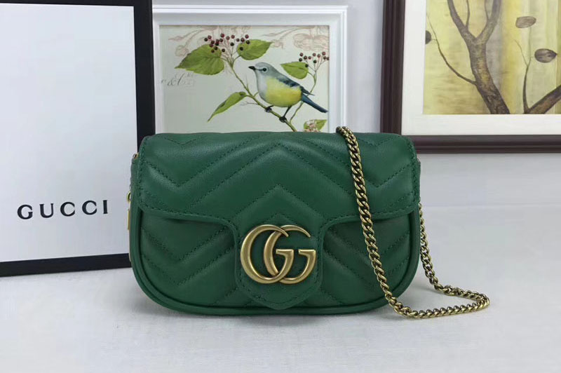 Gucci 476433 GG Marmont matelassé leather super mini bags Green
