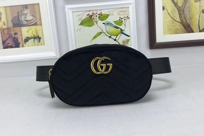 Gucci 476434 GG Marmont matelassé velvet belt bags Black