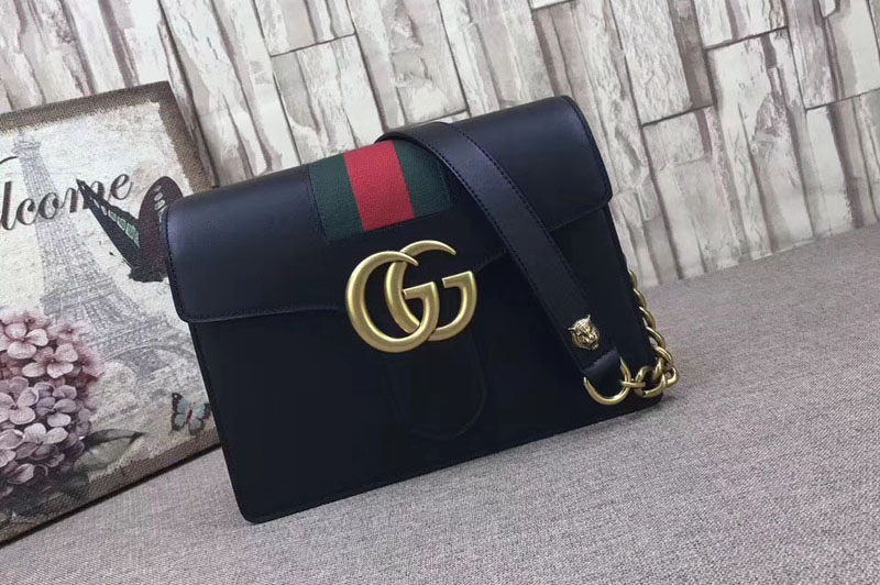 Gucci 476468 GG Marmont Leather Shoulder Bags Black