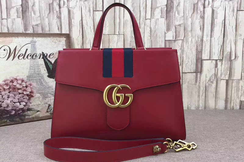 Gucci 476470 Web GG Marmont Top Handle Bags Red