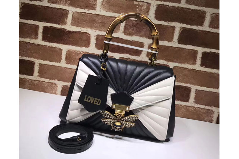 Gucci 476531 Queen Margaret Quilted Leather Top Handle Bag Black and White