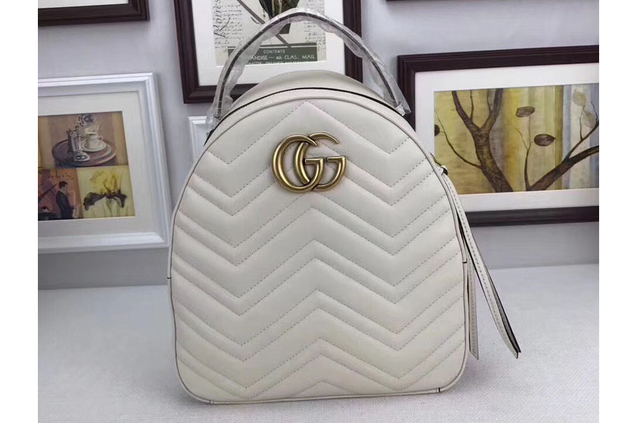 Gucci 476671 GG Marmont Quilted Leather Backpack White
