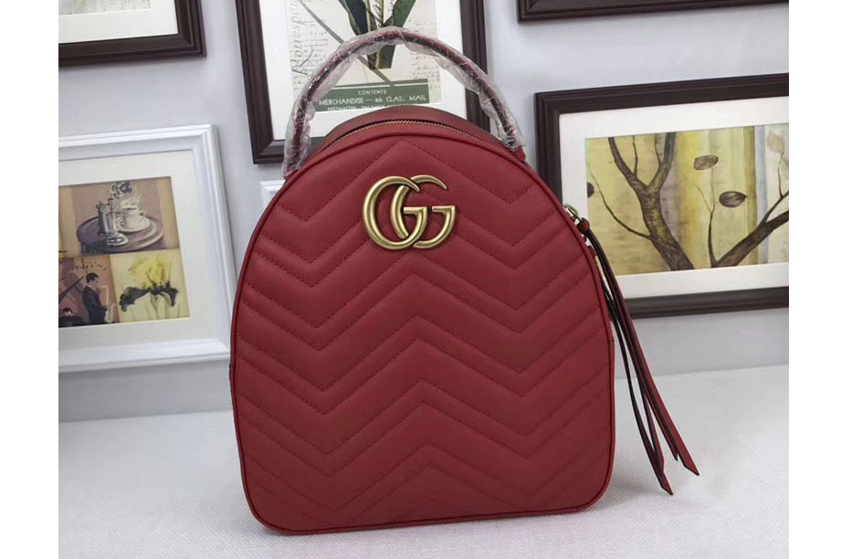Gucci 476671 GG Marmont Quilted Leather Backpack Red