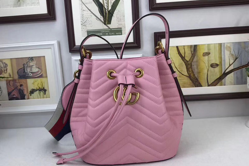 Gucci 476674 GG Marmont quilted leather bucket bags Pink