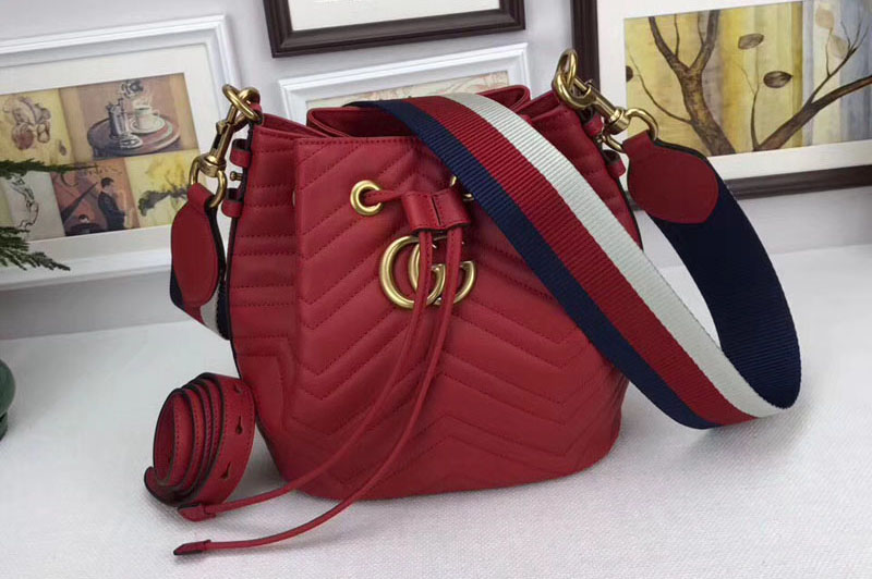 Gucci 476674 GG Marmont quilted leather bucket bags Red