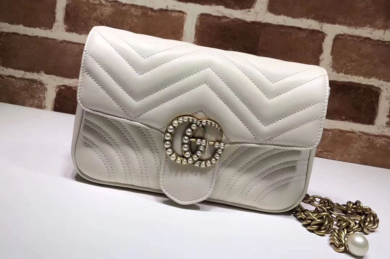 Gucci 476809 Matelasse GG Marmont Chain Belt Bags White