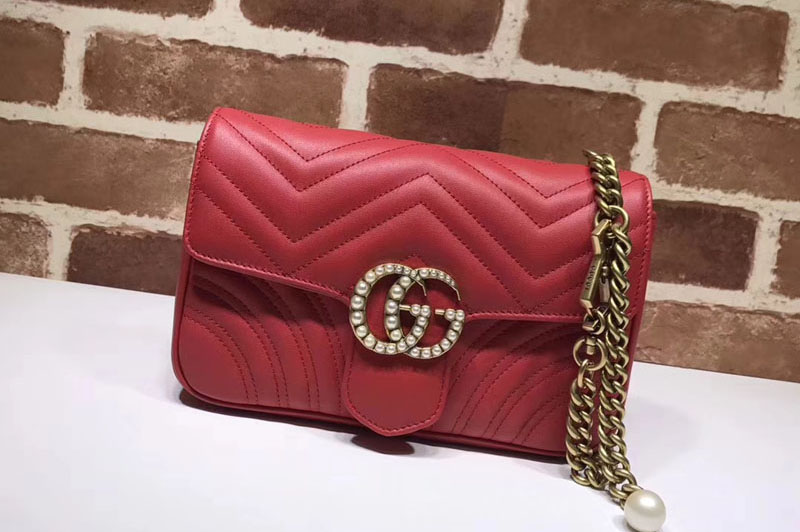 Gucci 476809 Matelasse GG Marmont Chain Belt Bags Red