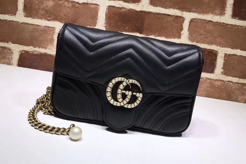 Gucci 476809 Matelasse GG Marmont Chain Belt Bags Black