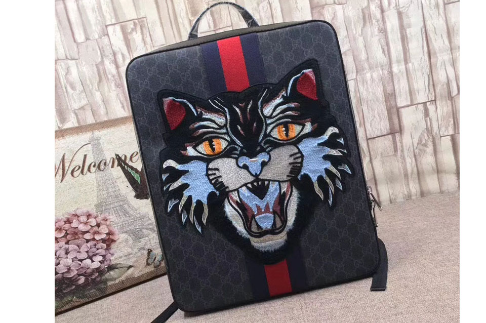 Gucci 478324 GG Supreme backpack with Angry Cat