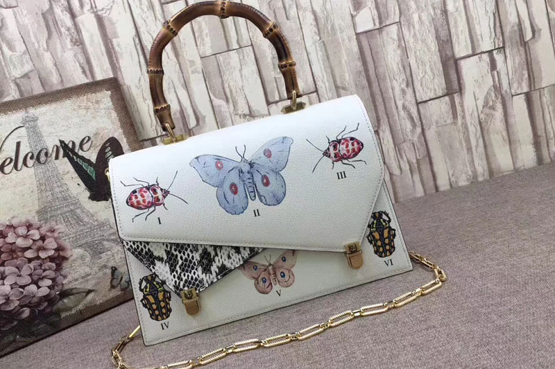 Gucci 488712 Ottilia medium top handle bags With Butterfly White