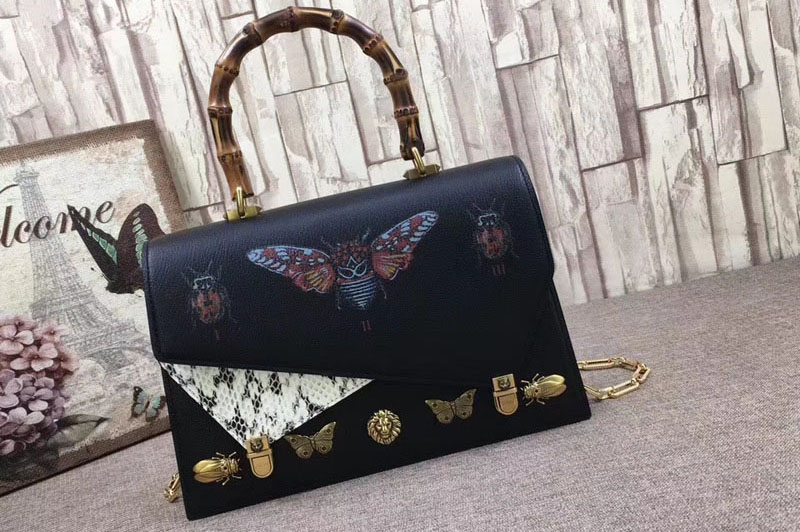 Gucci 488712 Ottilia medium top handle bags With Butterfly Black