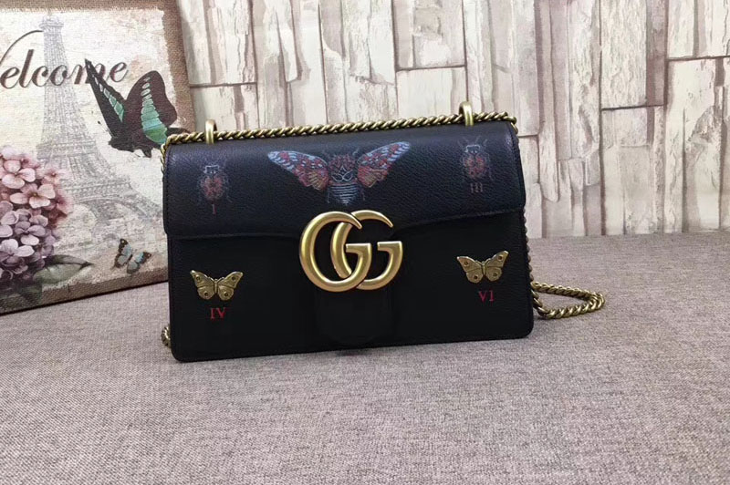 Gucci 488716 GG Marmont Original Leather Shoulder Bag Black