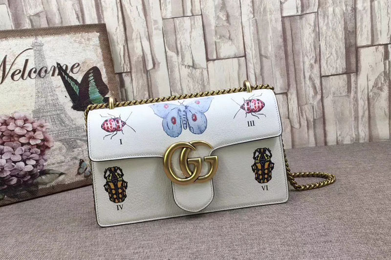 Gucci 488716 GG Marmont Original Leather Shoulder Bags White