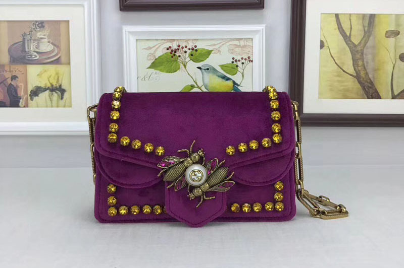 Gucci 489218 Broadway Velvet Mini Bag Purple