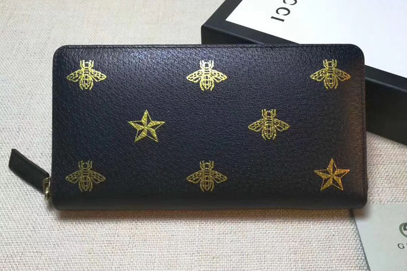 Gucci 495062 Bee Star leather zip around wallet