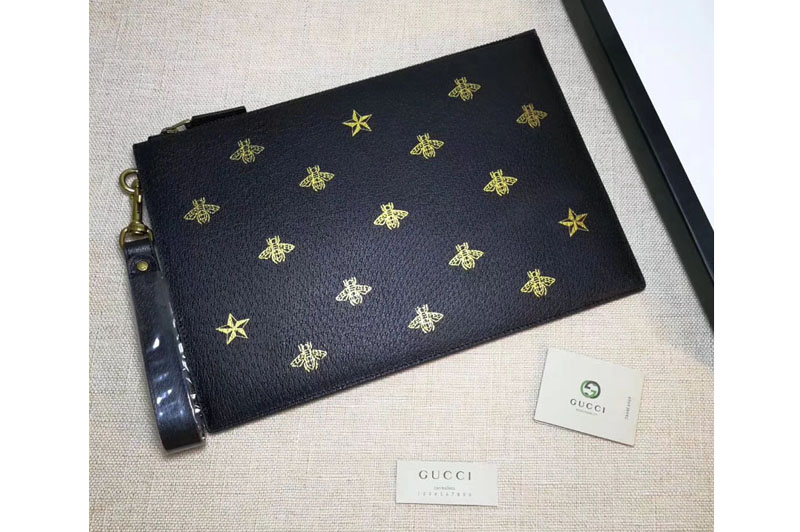 Gucci 495066 Bee Star leather pouch Bags Black