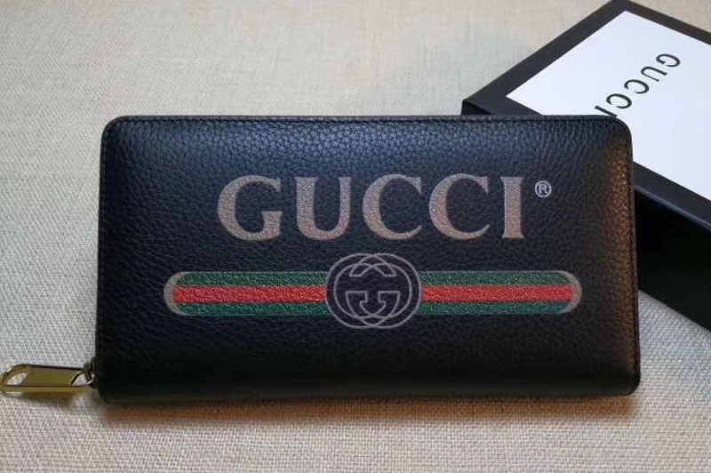 Gucci 496317 logo leather zip around wallet