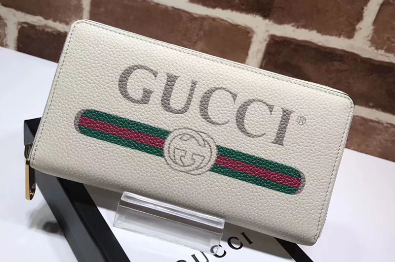 Gucci 496317 logo leather zip around wallet White