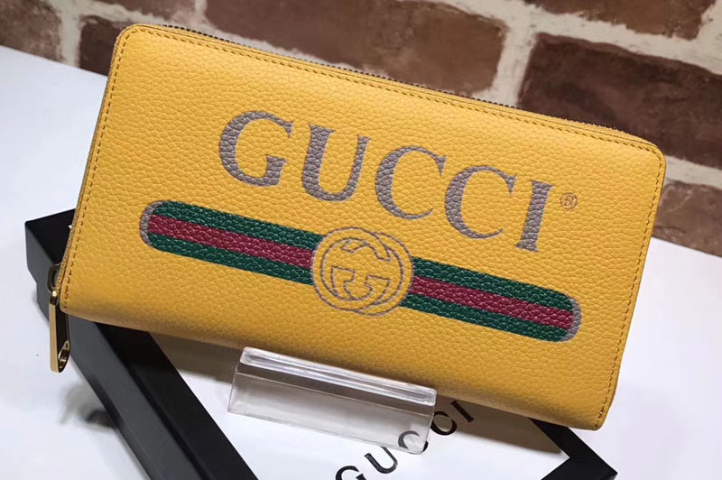 Gucci 496317 logo leather zip around wallet Yellow