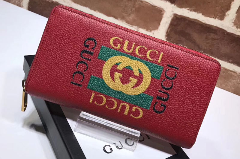Gucci 496317 logo leather zip around wallet Red