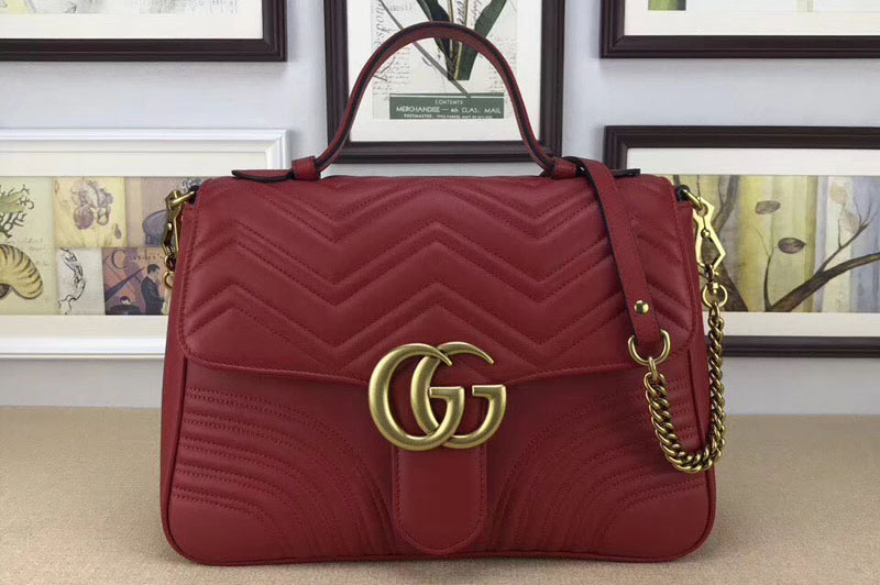Gucci 498109 GG Marmont medium top handle bags Red