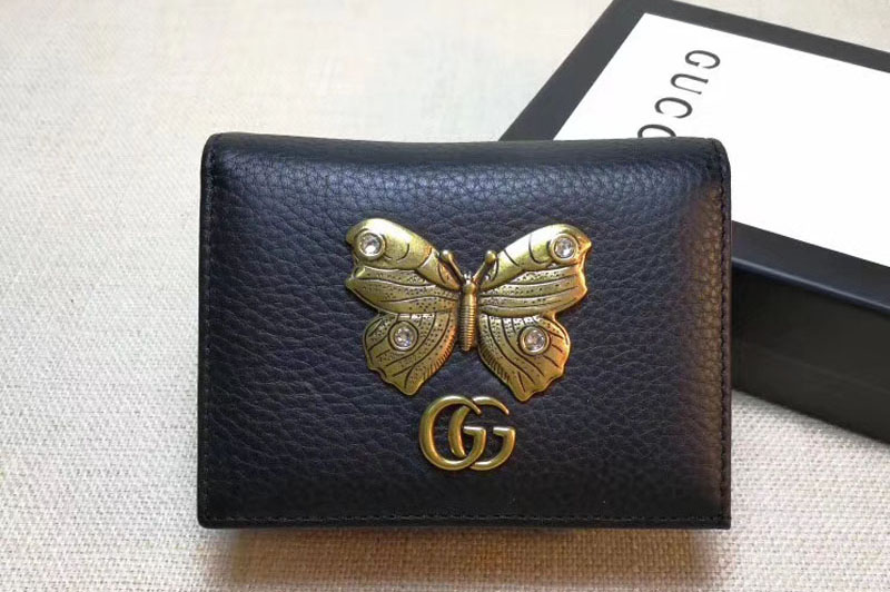 Gucci 499361 Leather card case with butterfly Black