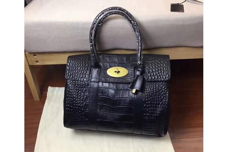 Mulberry Bayswater Natural Leather Cro Print Bags Black