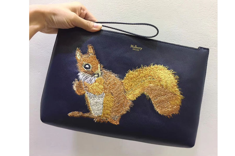 Mulberry Squirrel Large Pouch Bags Black Smooth Calf