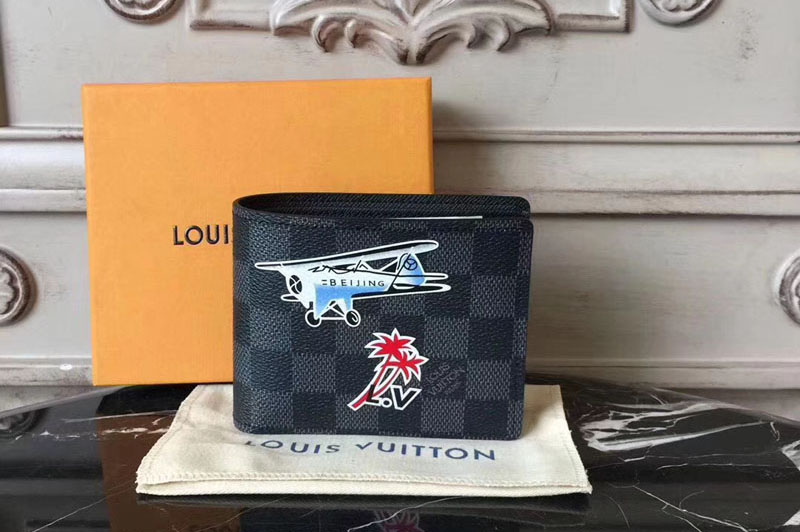 Louis Vuitton N62663 Damier Graphite Canvas Multiple Wallet