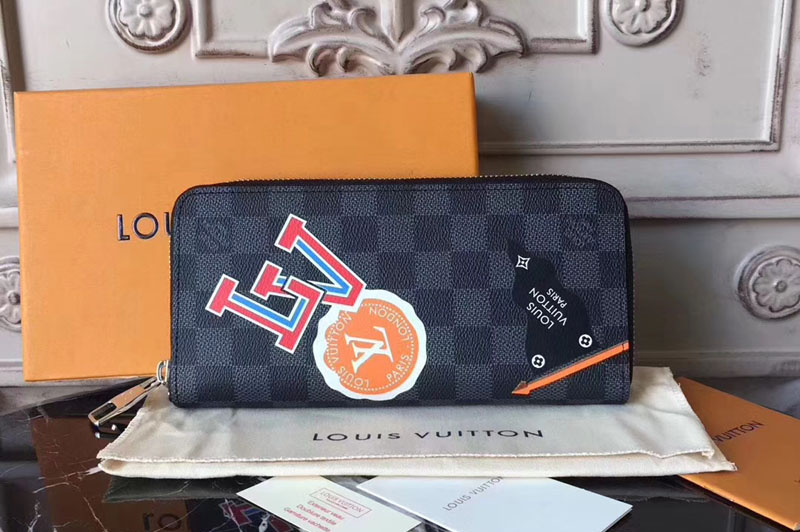 Louis Vuitton Zippy Wallet Vertical Damier Graphite Stickers N64443