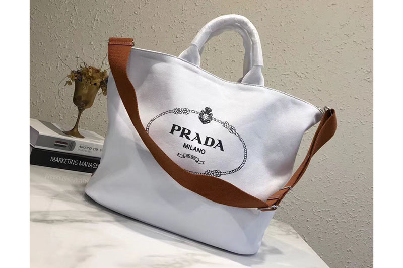 Prada 1BG161 Fabric Handbags White