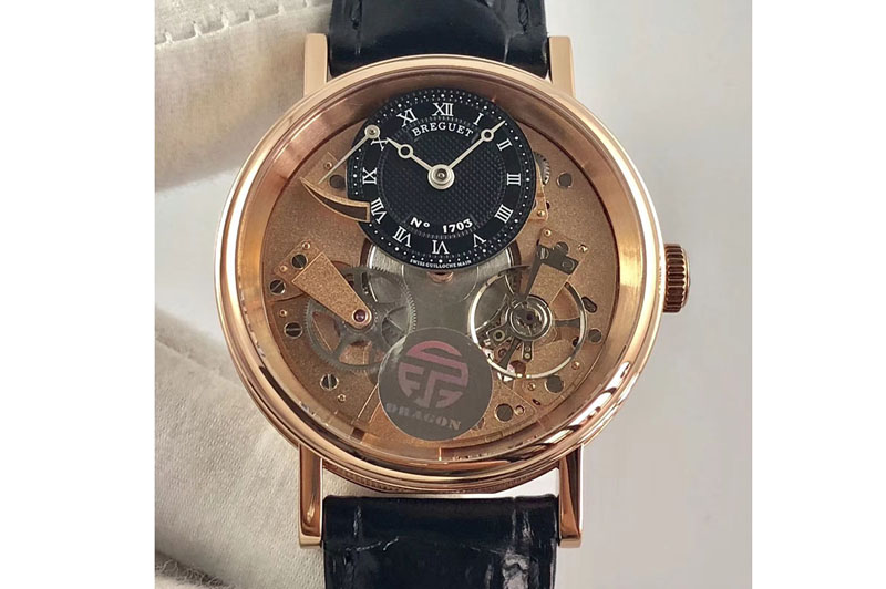 Breguet Tradition 7057BR/G9/9W6 RG Real PR SF 1:1 Best Edition Gold Skeleton Dial on Black Leather Strap A507