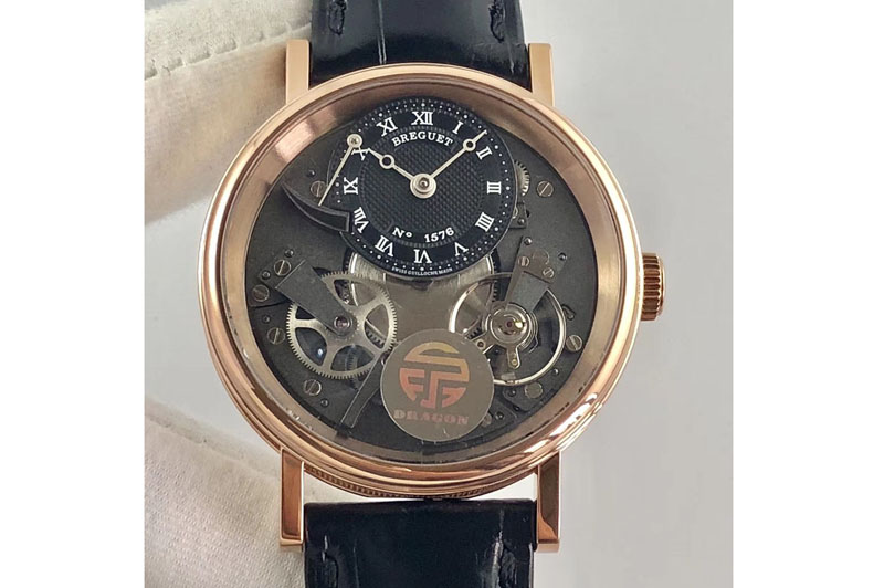 Breguet Tradition 7057BR/G9/9W6 RG Real PR SF 1:1 Best Edition Black Skeleton Dial on Black Leather Strap A507