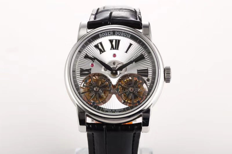 Roger Dubuis Hommage Rddbho0562 SS JBF Sliver Dial On Black Croco Leather Strap Double Tourbillion