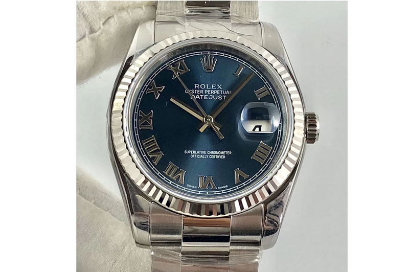 Rolex DateJust 36 SS 116234 ARF 1:1 Best Edition Blue Dial Roman Markers on SS Oyster Bracelet SA3135