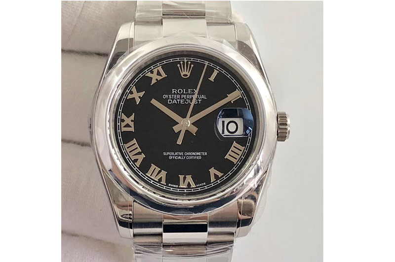 Rolex DateJust 36 SS 116200 ARF 1:1 Best Edition Black Dial Roman Markers on SS Oyster Bracelet SA3135