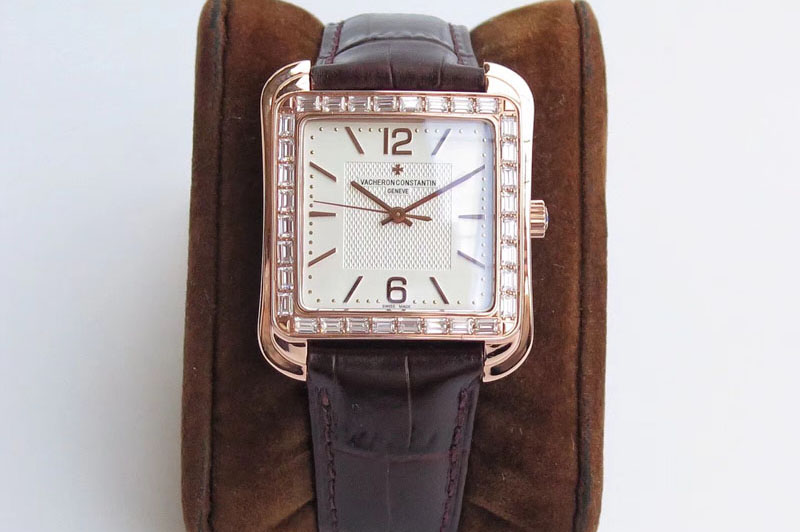 Vacheron Constantin Historiques 86300 RG GSF 1:1 Best Edition White dial Diamond Bezel on black leather strap MIYOTA9015