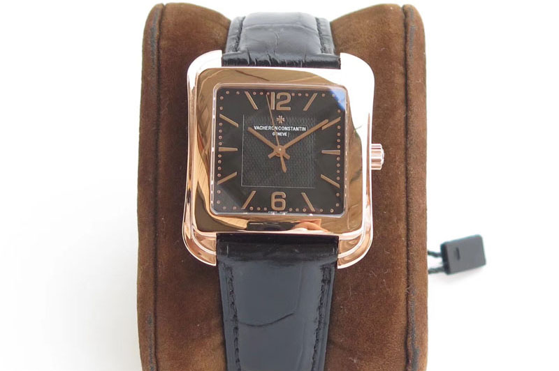 Vacheron Constantin Historiques 86300 RG GSF 1:1 Best Edition Black dial on black leather strap MIYOTA9015